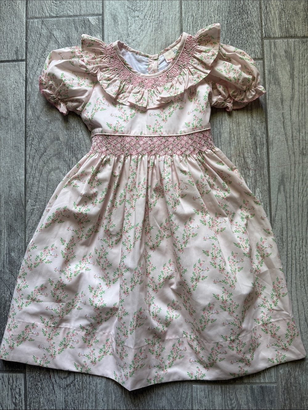 EUC-Smockingbird-Pink Floral Smocked Ruffle Kids Dress